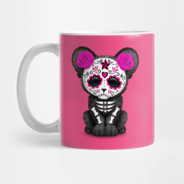 Pink Day of the Dead Sugar Skull Panther Cub by jeffbartels